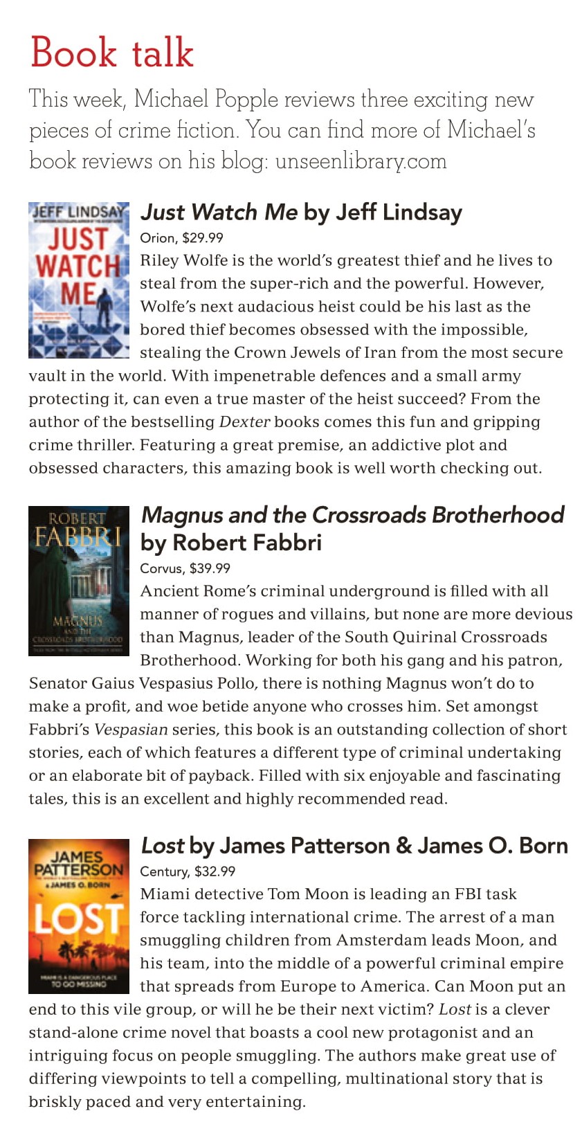 Canberra Weekly Column - 16 January 2020 - Crime Fiction-1