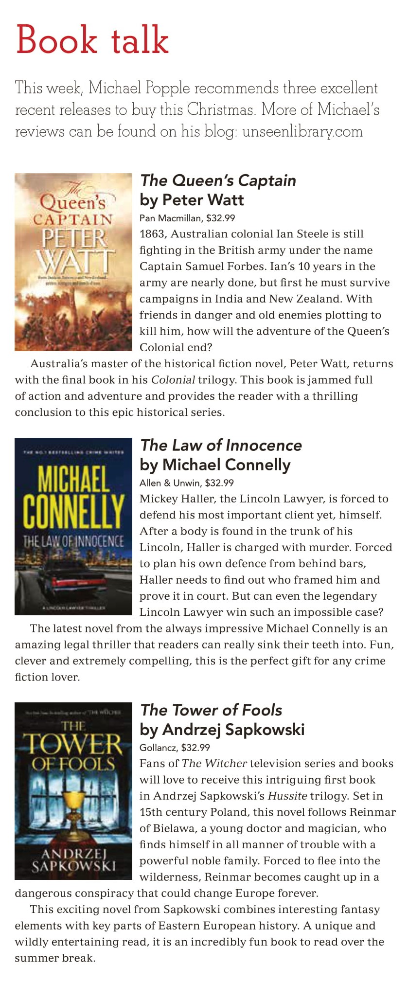 Canberra Weekly Column - Christmas Reads - 3 December 2020 - image