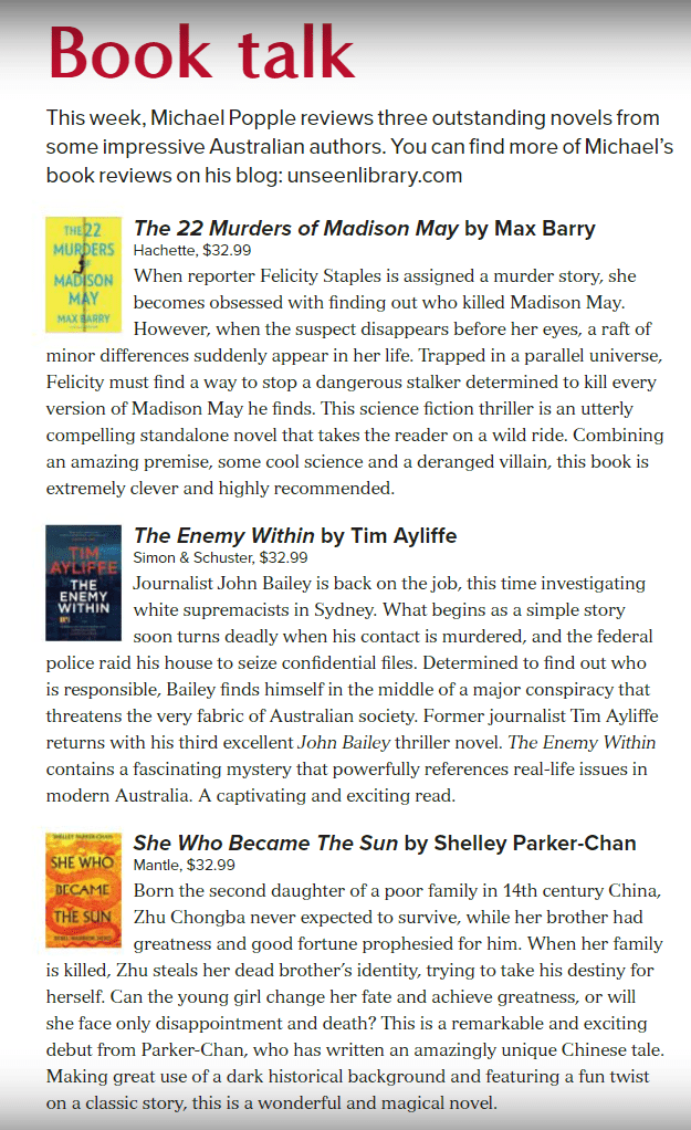 Canberra Weekly Column - Australian Fiction - 29 July 2021