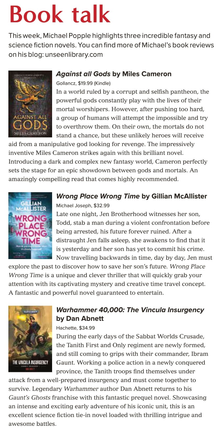 Canberra Weekly Column - Fantasy and Science Fiction - 30 June 2022-1