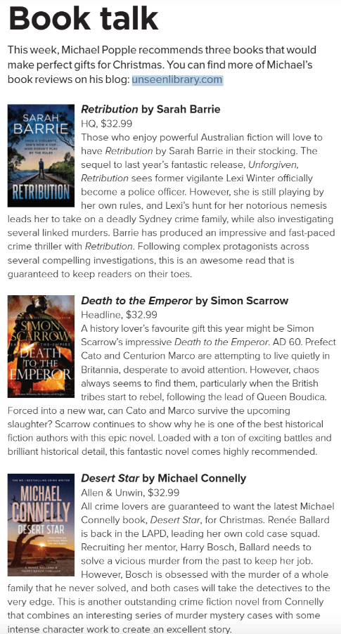 Canberra Weekly Column - Christmas Reads - 1 December 2022