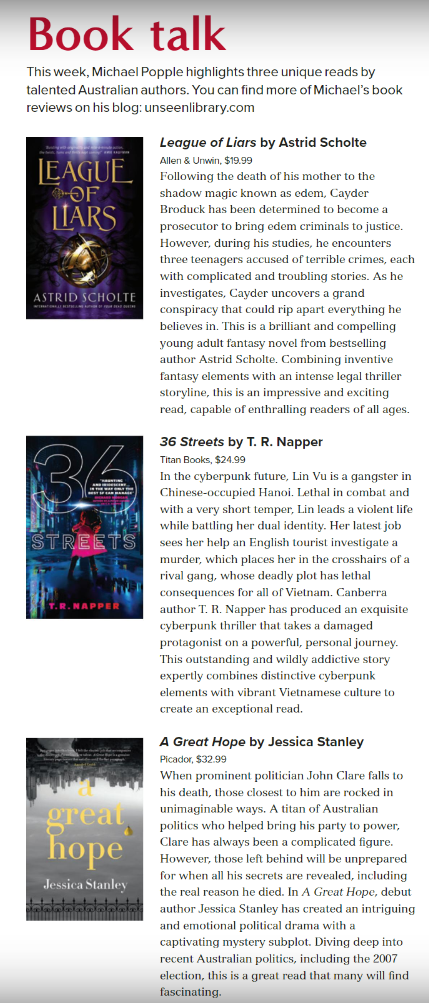 Canberra Weekly Column - Australian Authors - 17 March 2022