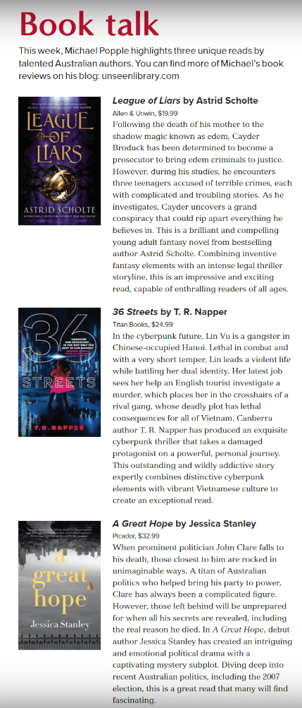 Canberra Weekly Column - Australian Authors - 17 March 2022