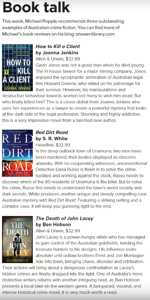 Canberra Weekly Column - Australian Crime Fiction - 16 February 2023