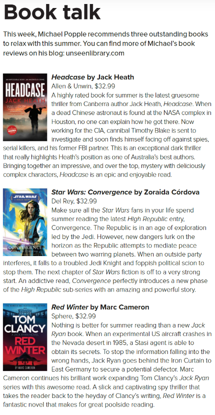 Canberra Weekly Column - Summer Reads - 22 December 2022