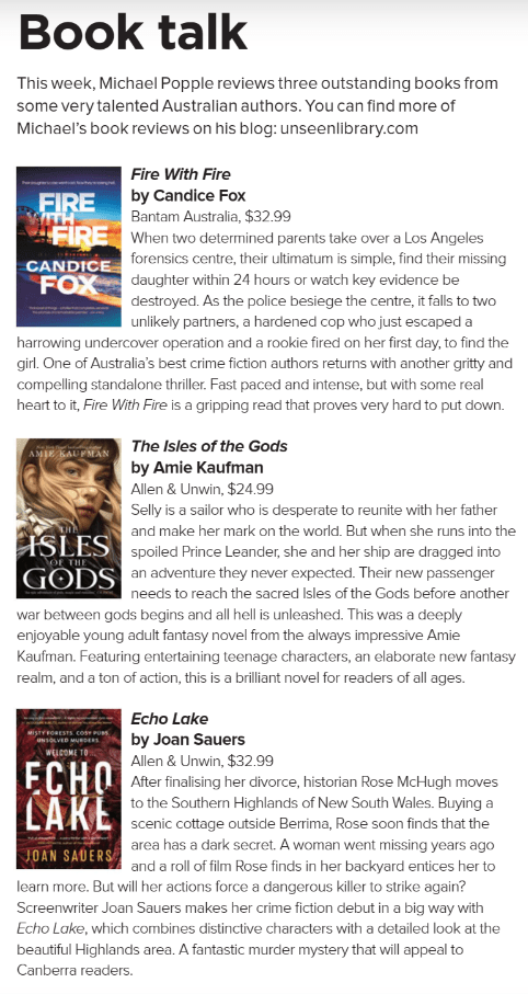 Canberra Weekly Column - Australian Authors - 11 May 2023