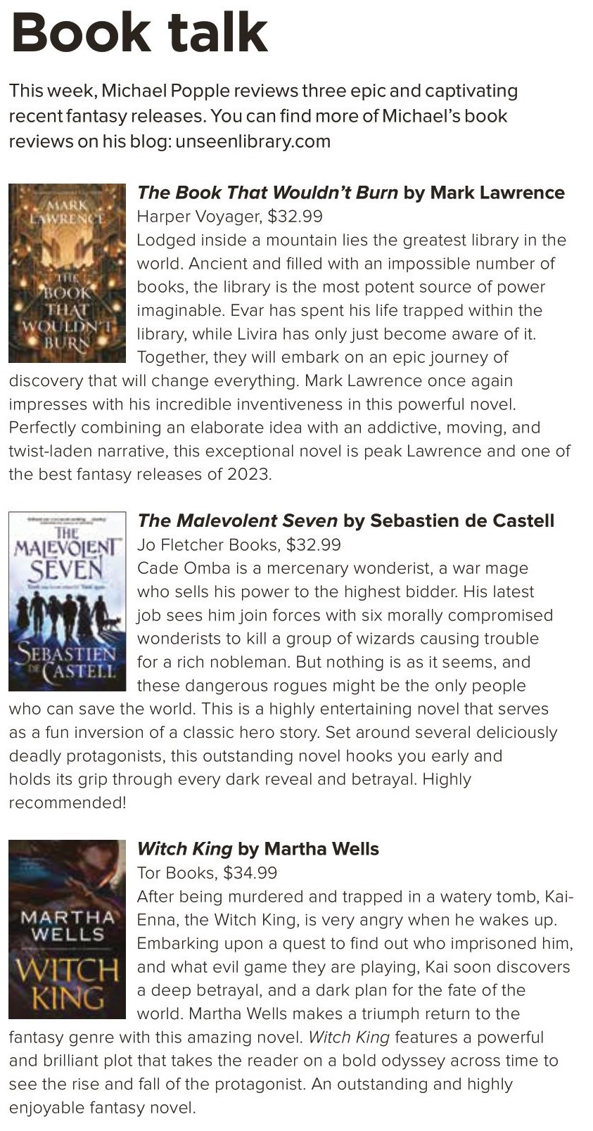 Canberra Weekly Column - Fantasy - 8 June 2023