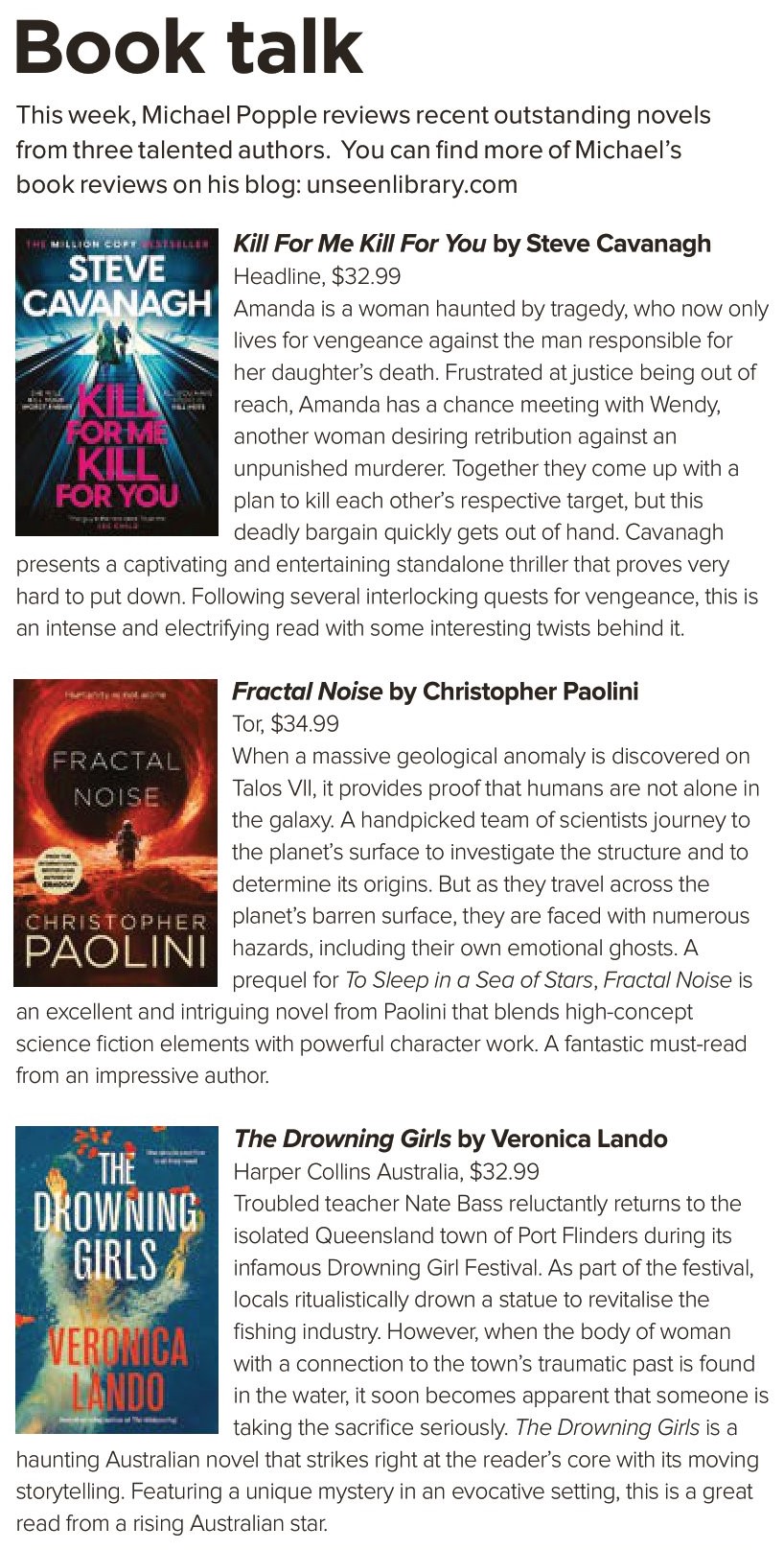 Canberra Weekly Column - Mixed Genres - 27 July 2023