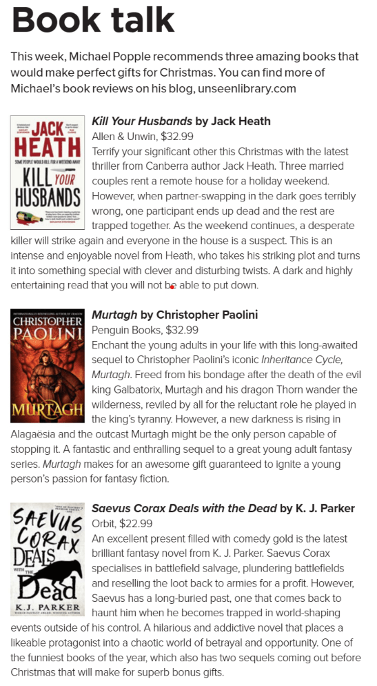 Canberra Weekly Column - Christmas Column - 30 November 2023