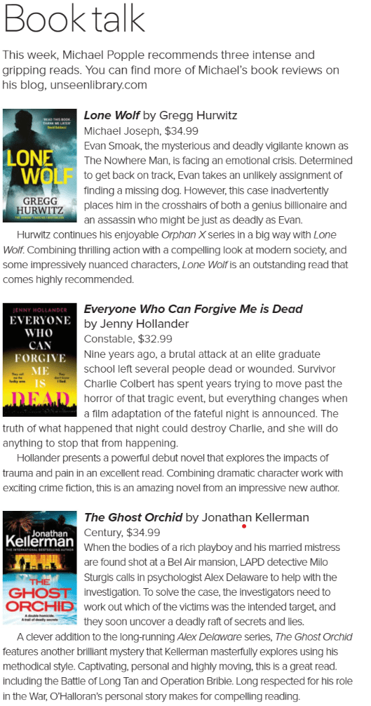 Canberra Weekly Column - Crime Fiction - 7 March 2024